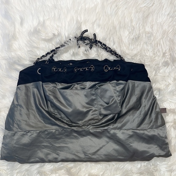 Authentic CHANEL Melrose Coco Cabas Chain Drawstring Satin Shoulder Bag - Picture 11 of 16